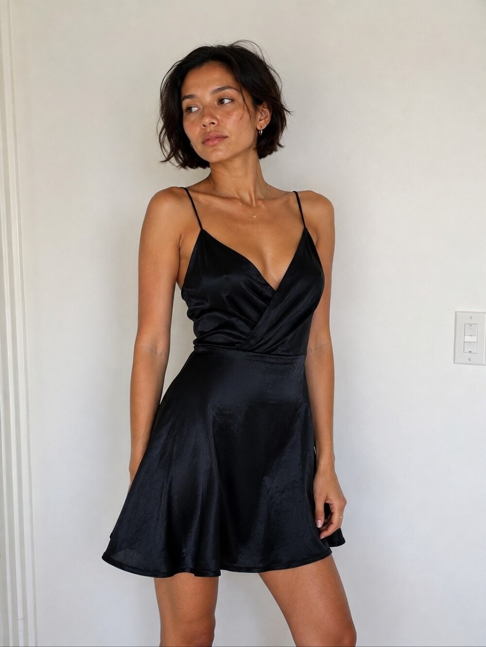 Maniju Satin Wrap Slip Dress Navy Small NWT